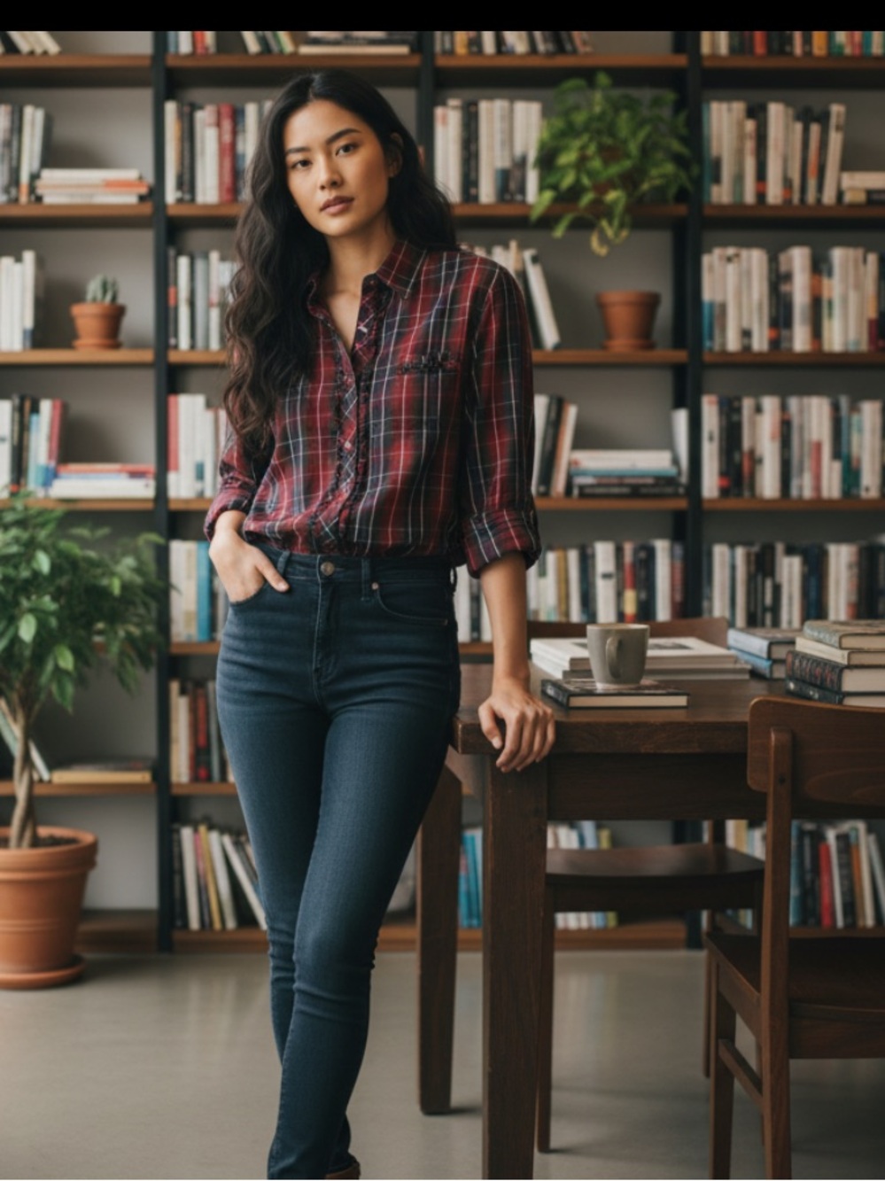 Bechamel Red Navy Plaid Button-Down Shirt